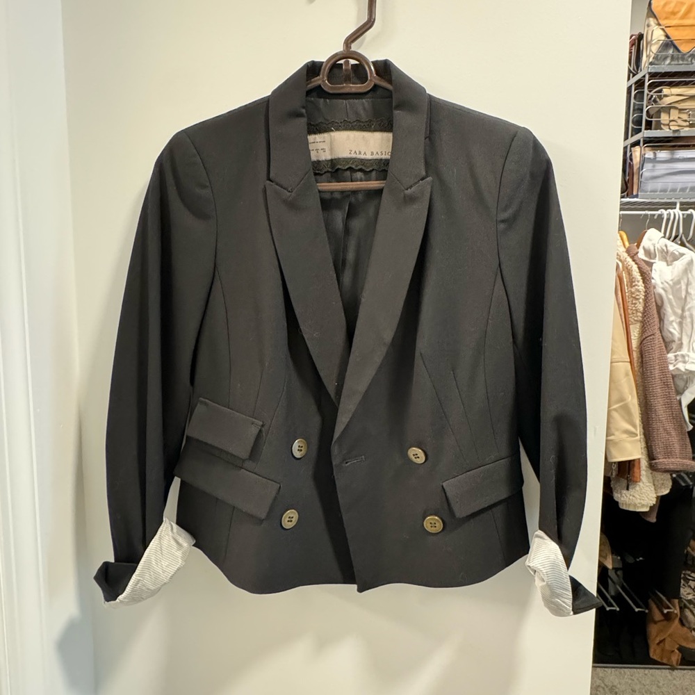 Zara Basic Black Double Breasted Blazer